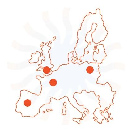 Map showing Heatload's locations and reach across Europe