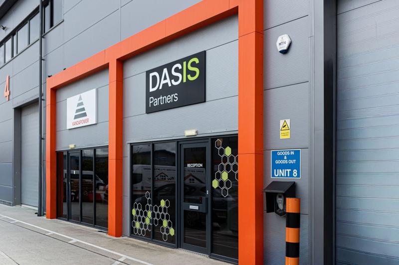 Exterior of the DASIS industrial unit with an orange entrance
