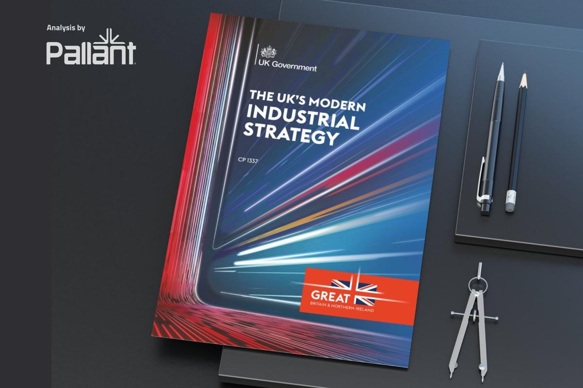 The UK's Modern Industrial Strategy brochure by Pallant with drawing pencils