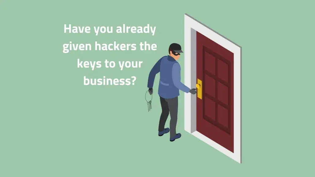 Blog graphic: you could be the back door to your largest supplier, with a hacker at a door
