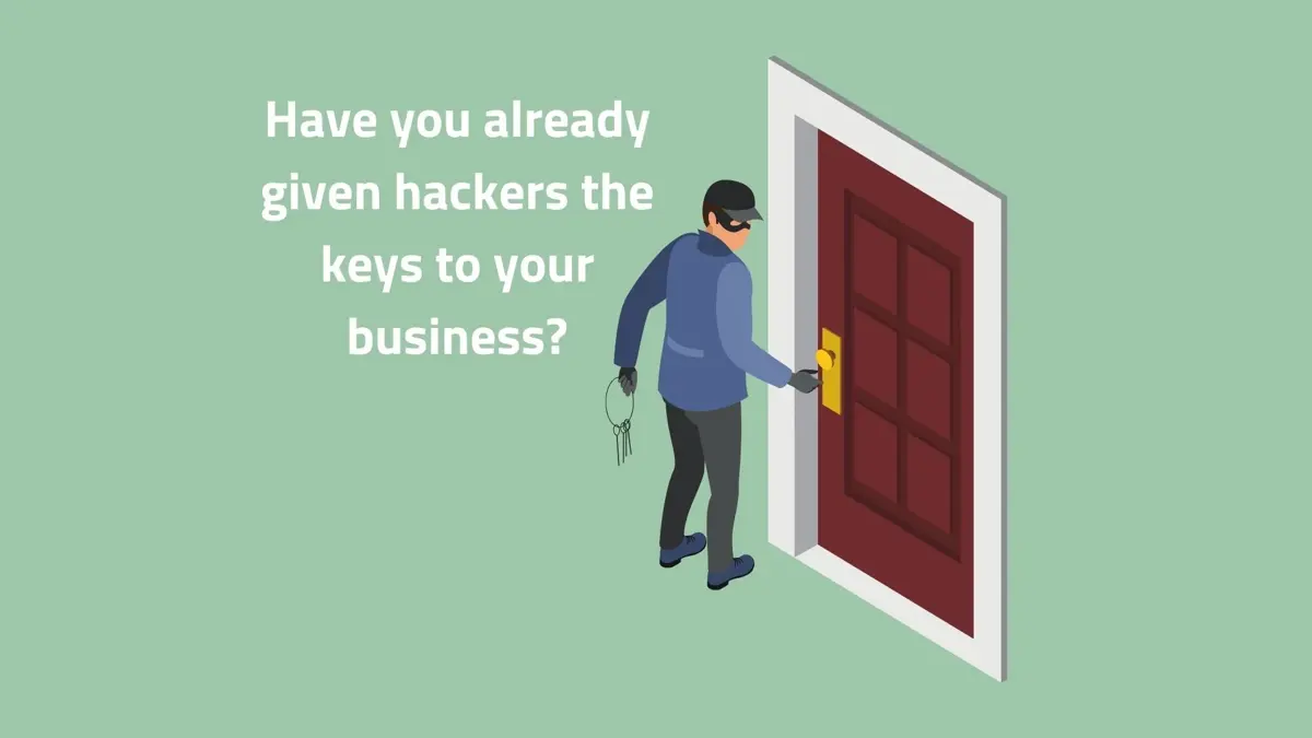 Blog graphic: you could be the back door to your largest supplier, with a hacker at a door